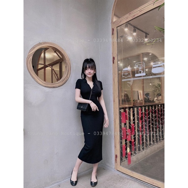 VÁY BODY CỔ TIM DÁNG DÀI QUA GỐI MS18862