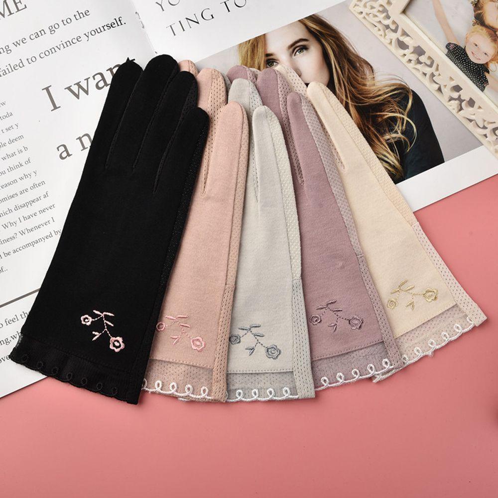QQMALL Găng Tay Lái Xe Chống Nắng Đính Nơ Màu Sắc Đơn Giản Thời Trang Mùa Hè Cho Nữ