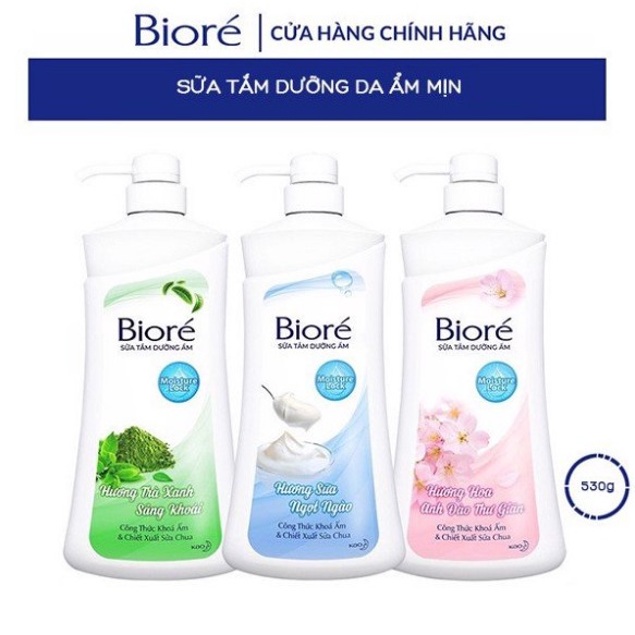 Sữa Tắm Biore Dưỡng Ẩm Mịn Da 3 Loại Hương Sữa/Trà Xanh/Hoa Anh Đào (chai 530g)