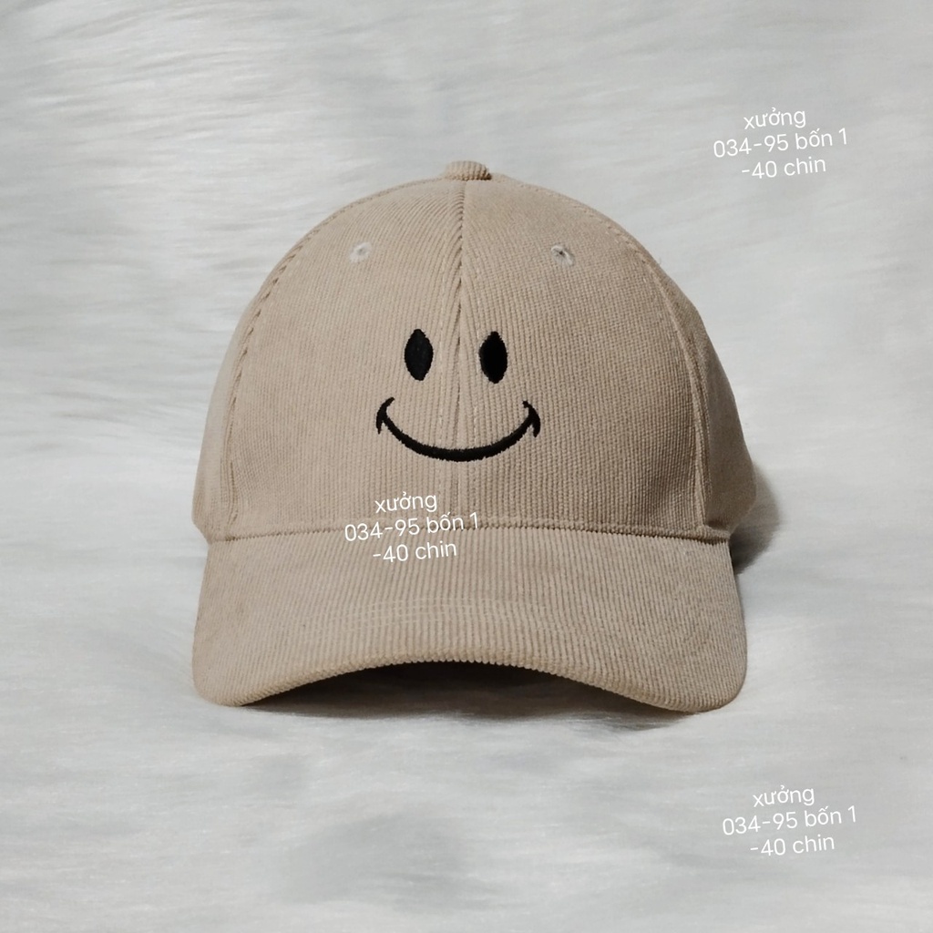 Mũ lưỡi trai thêu MẶT CƯỜI CUTE Nón kết chất nhung cao cấp thời trang form unisex nam nữ sản xuất tại xưởng lớn nhất VN