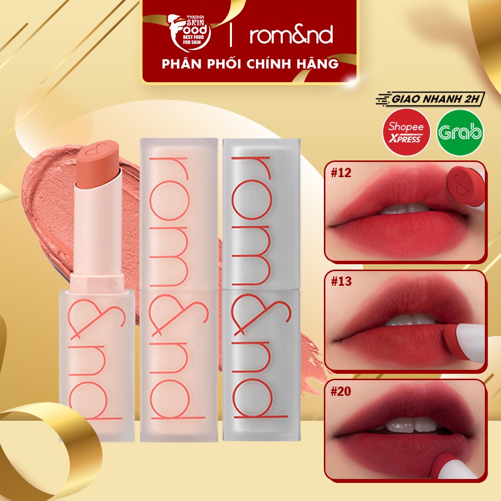 [Full 20 màu] Son thỏi Siêu Lì Cao Cấp Hàn Quốc Romand New Zero Matte Lipstick 3g (02 gạch MLBB, 09 nude, 13 đỏ cổ điển)