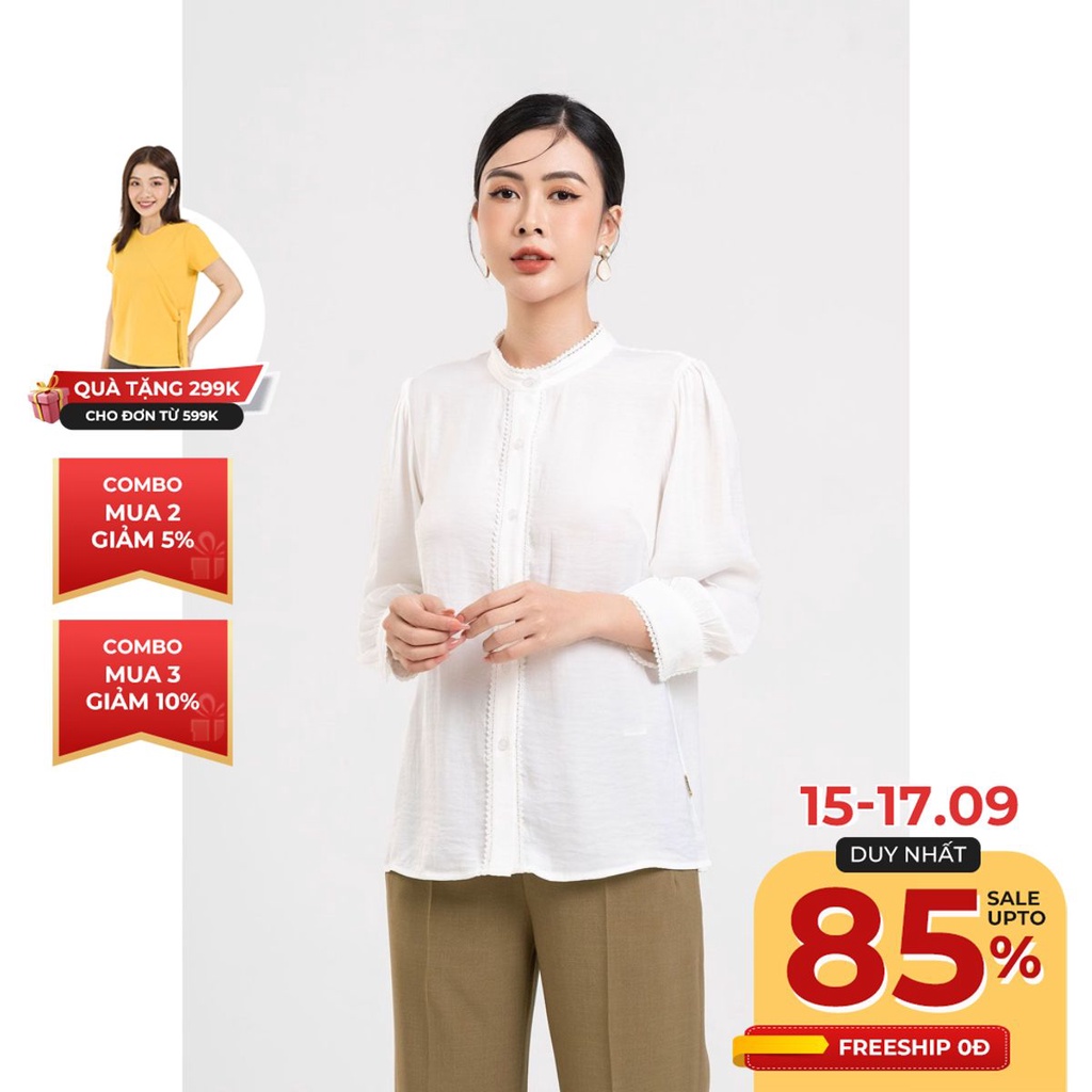 Áo sơ mi trắng cổ tàu LAMER L61H22H043