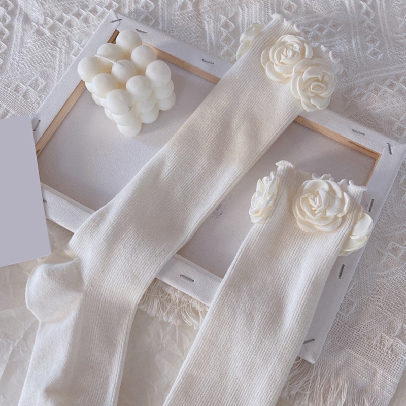 Tất Chân Cao Qua Gối In Hình Hoa Hồng 3D Phong Cách Lolita