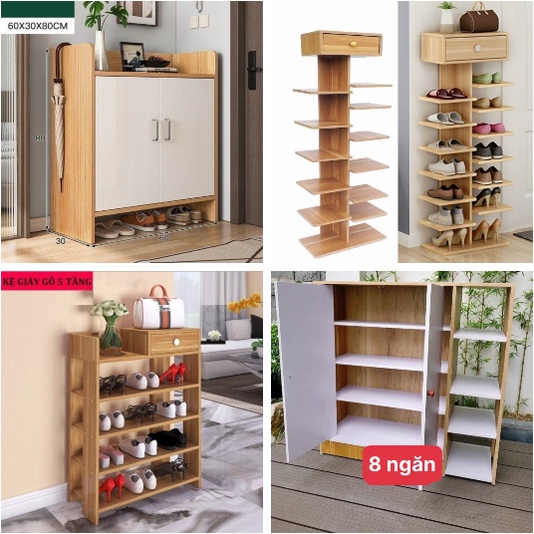 TỦ GIÀY 2 NGĂN CÁNH, 8 NGĂN CÓ CỬA - KỆ GỖ ĐỰNG GIÀY DÉP 5 TẦNG, 7 TẦNG [SALE]