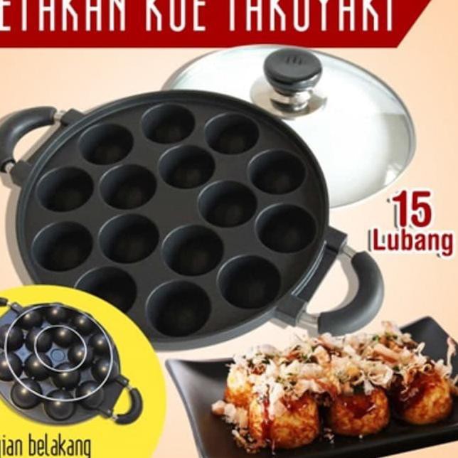 Khuôn Làm Bánh Takoyaki 15 Lỗ + Nắp Kính