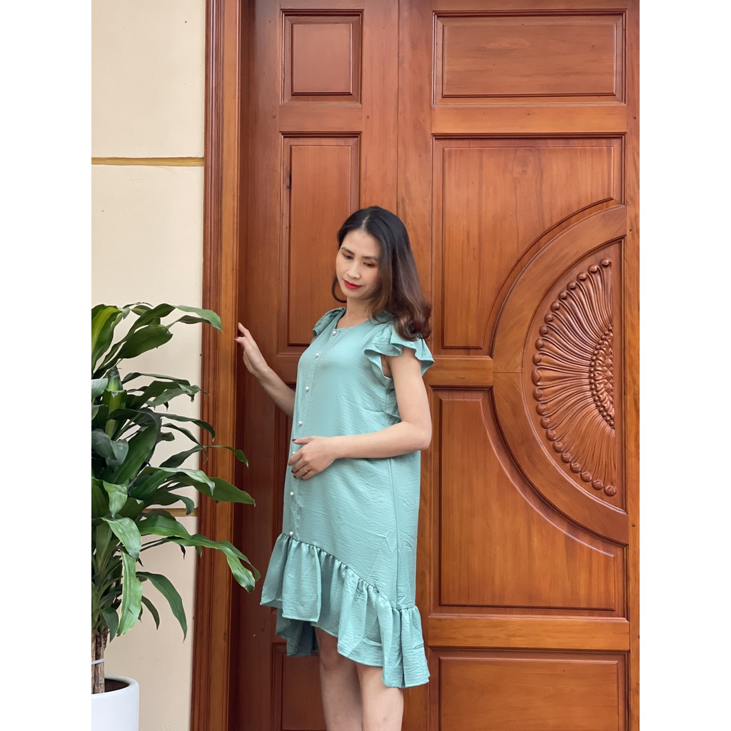 Váy bầu dáng suông đuôi cá tay bèo điệu đà xinh xắn cho mẹ bầu mặc đi làm đi chơi V269