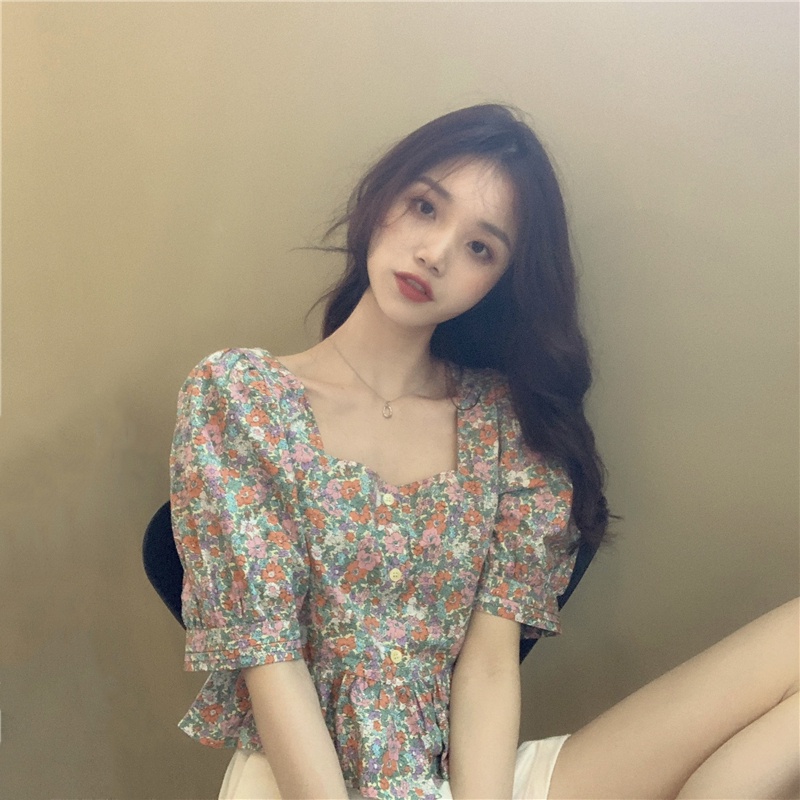 Áo Chiffon Tay Ngắn Cổ Vuông In Hoa Thời Trang Mùa Hè Mới Dành Cho Nữ
