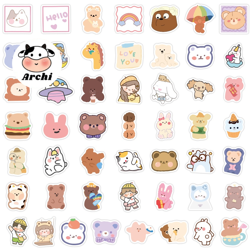 Sticker cute dán laptop, hình dán mũ bảo hiểm, điện thoại, vali set 10,50 miếng