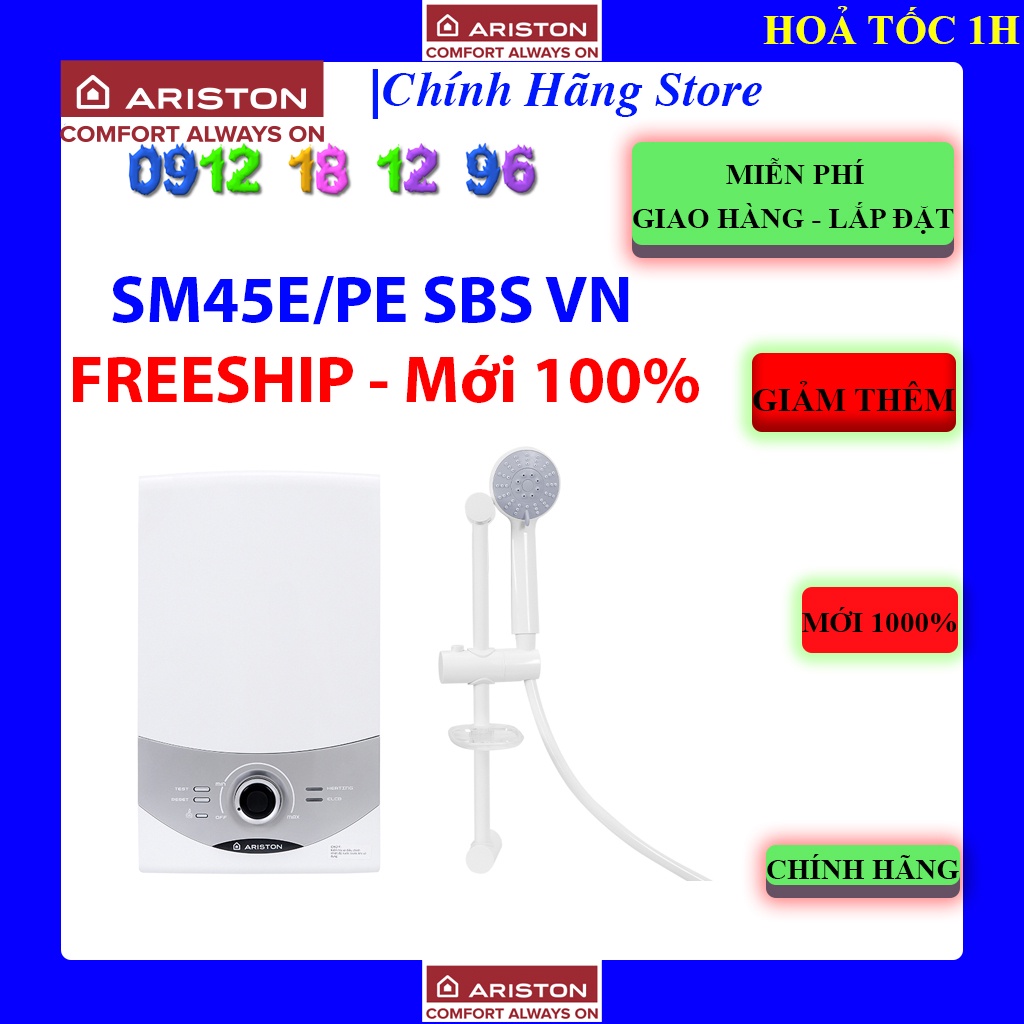 Máy nước nóng Ariston AURES SM45PE SBS VN 4500W | Ariston SM45E SBS VN , Bảo hành chính hãng 24 tháng.