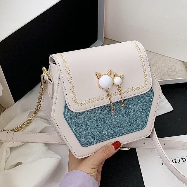 Túi xách nữ cao cấp , hình lục giác, phối nhũ phong cách NV0300