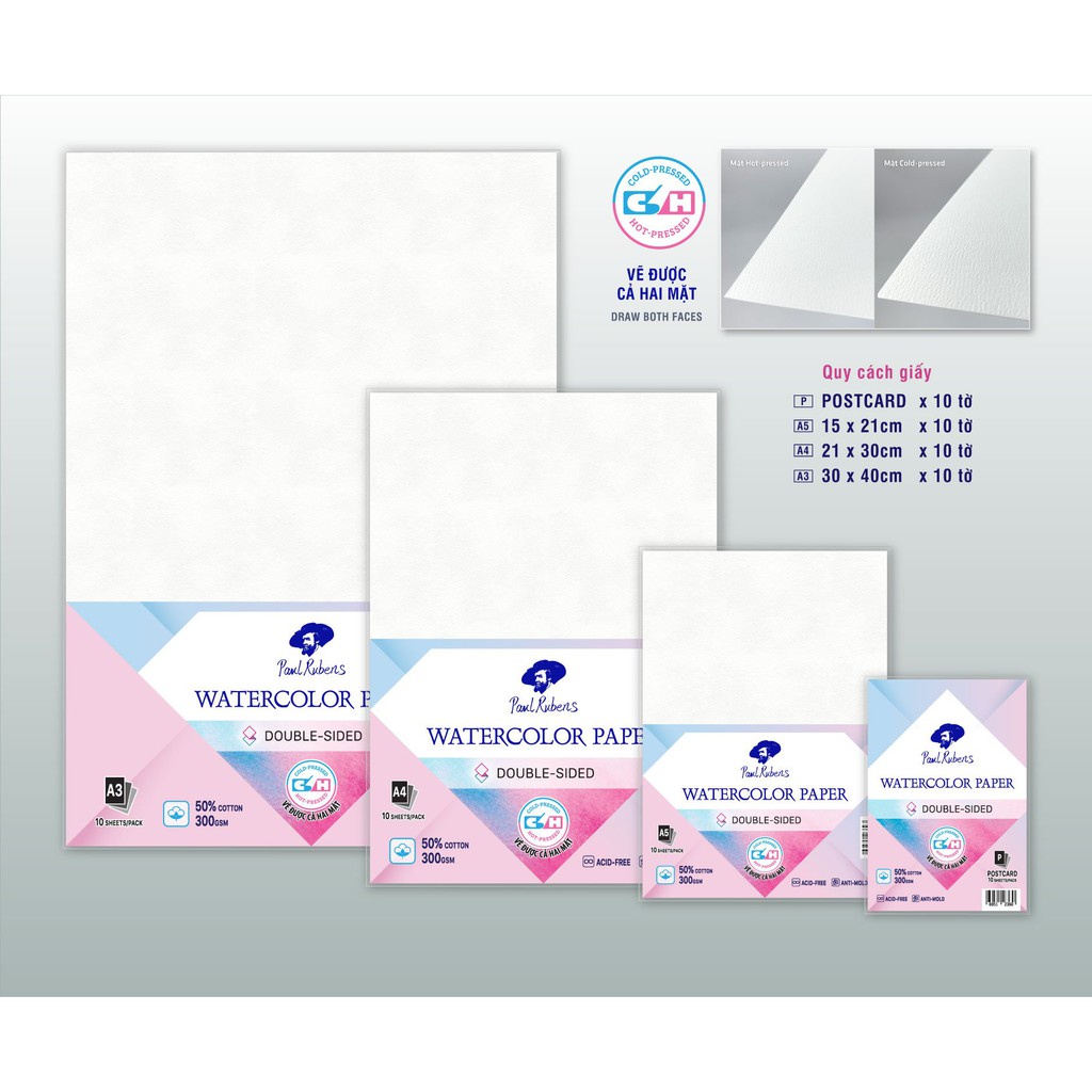 Giấy vẽ màu nước Paul Rubens khổ chuẩn - Giấy vẽ màu chì màu dạ 300gsm A4 A5 A6