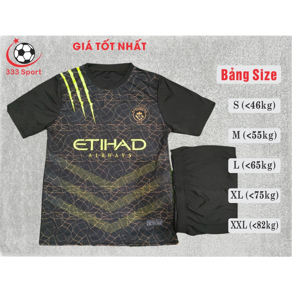 . Bộ quần áo bóng đá Mancity đen chất thun lạnh mặc mát,co dãn cực tốt