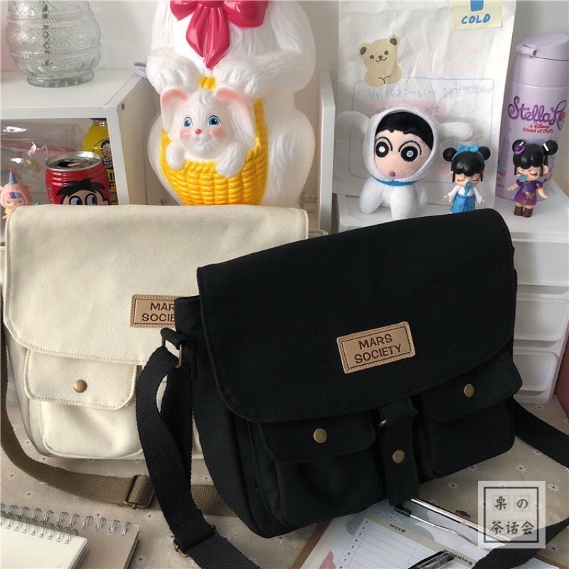 Túi đeo chéo size trung Mar sociaty ulzzang (có sẵn, hình thật)