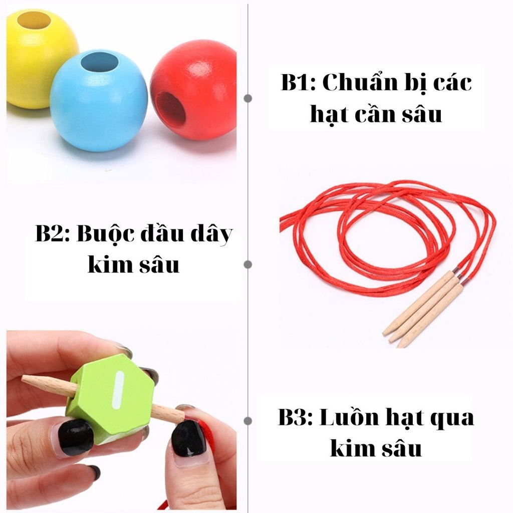 Đồ Chơi Gỗ Thông Minh Cho Bé Xâu Luồn Hạt Chữ Số Kèm Phương Tiện Giao Thông An Toàn Cho Bé Từ 3-6 tuổi