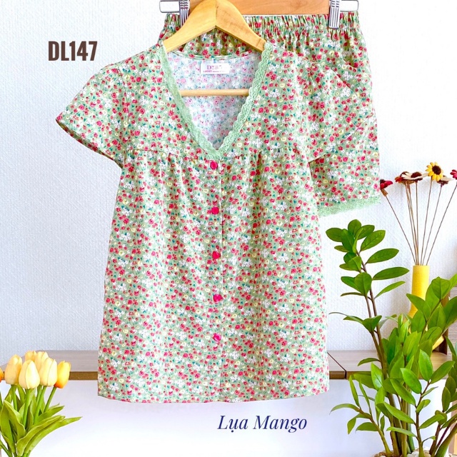 Đồ Bộ Nữ Mặc Nhà LUCKY Ngắn Cổ Tim Dể Thương Vải Mềm Mát