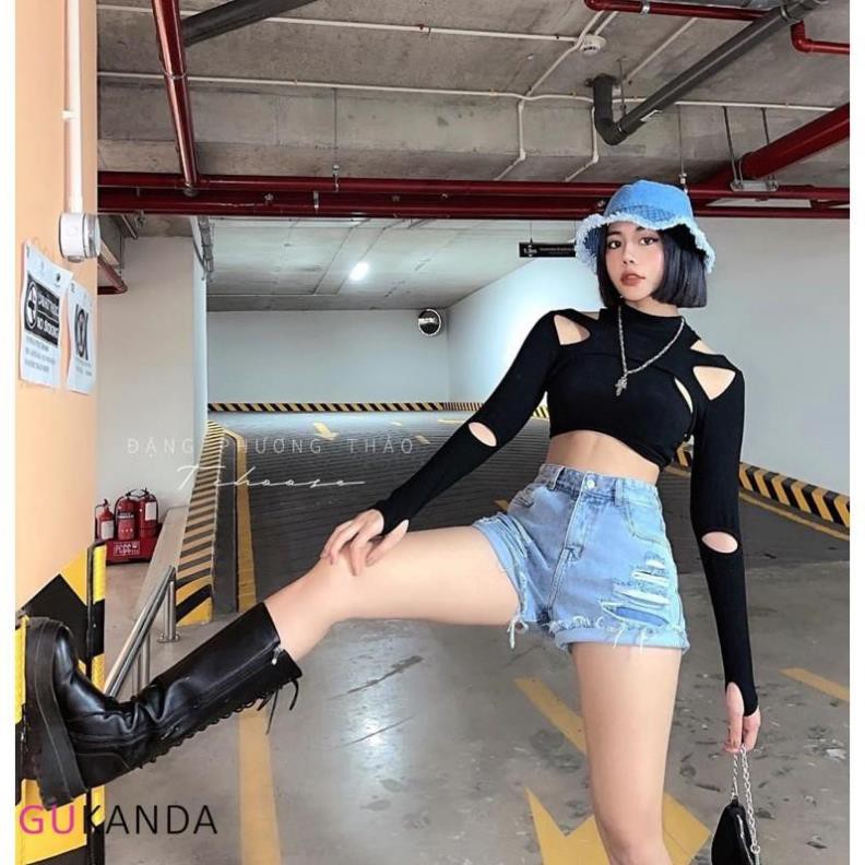 QUẦN SOOC ĐÙI JEAN RÁCH CẠP CAO