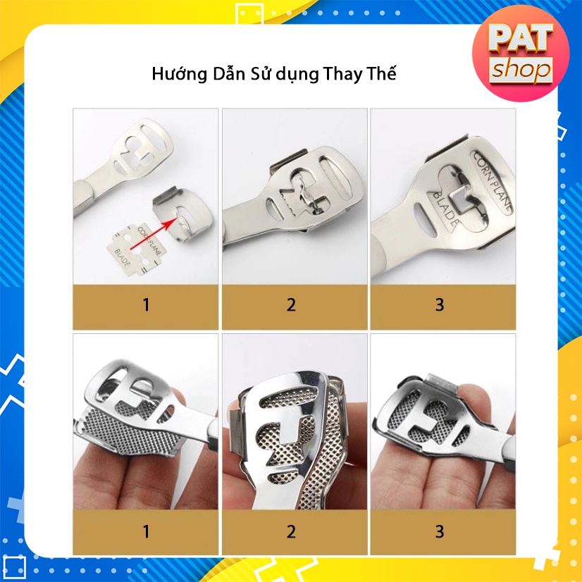 Dụng Cụ Tẩy Tế Bào Chết gót chân bằng thép không gỉ + 10 lưỡi dao thay thế + dụng cụ mài mịn gót chân