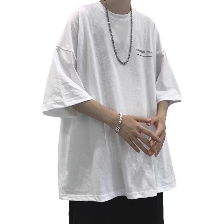 ♞AFF LIGA♞ Áo Thun Tay Ngắn Cổ Tròn Màu Trơn Dáng Rộng Phong Cách Hip Hop Thời Trang Mùa Hè Cho Nam