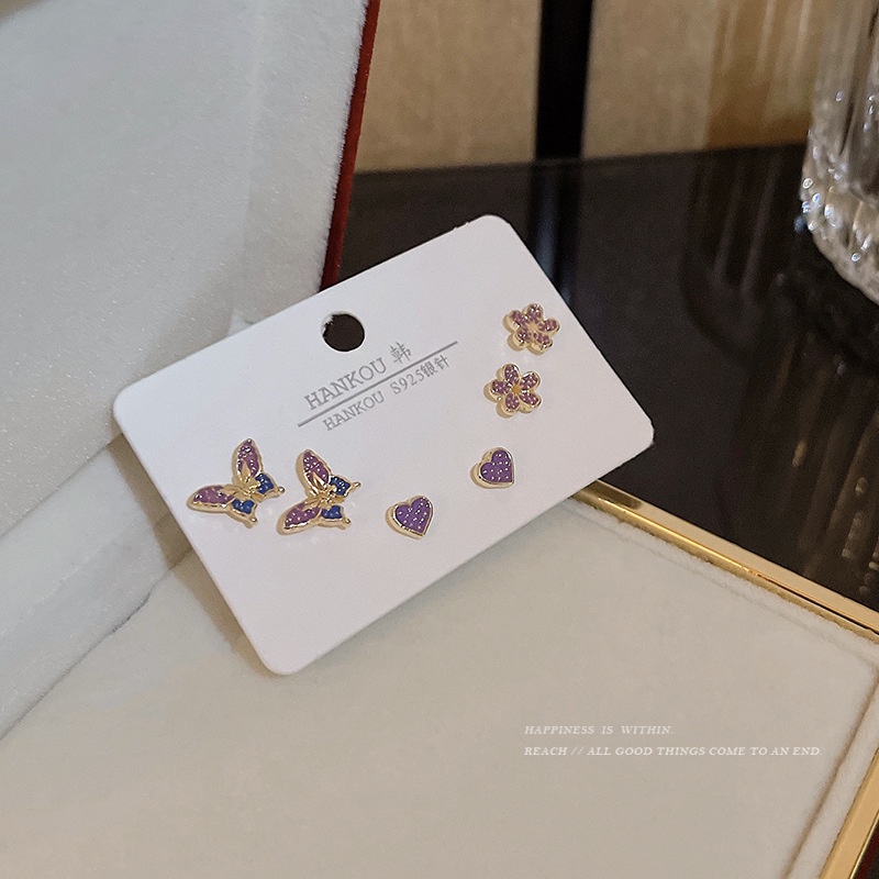 Bộ Khuyên Tai Hình Hoa Bướm Màu Tím Phong Cách Mới 2022