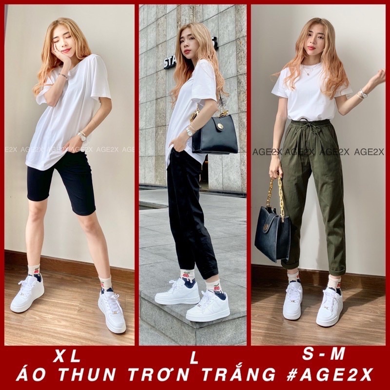 Áo thun trơn trắng, hồng nude, Xanh thiên thanh đốm, vàng bò đốm chính hãng AGE2X Hàng VNXK