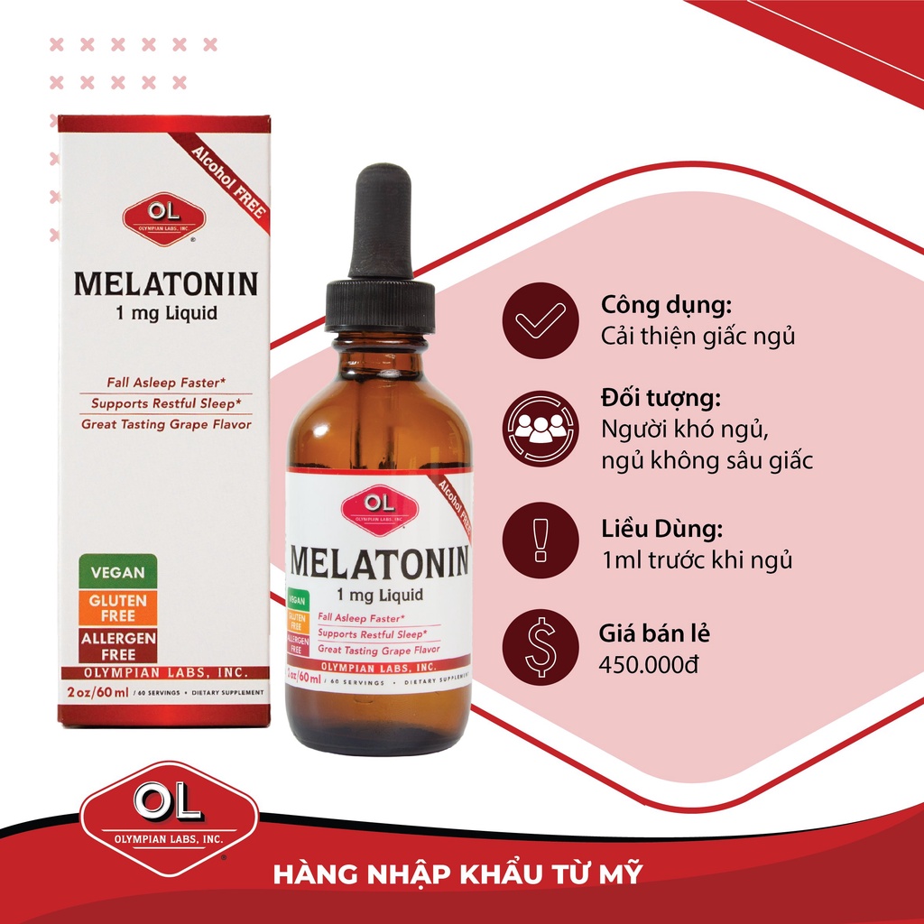 Siro Uống Điều Hoà Và Cải Thiện Giấc Ngủ Olympian labs Melatonin 60ml
