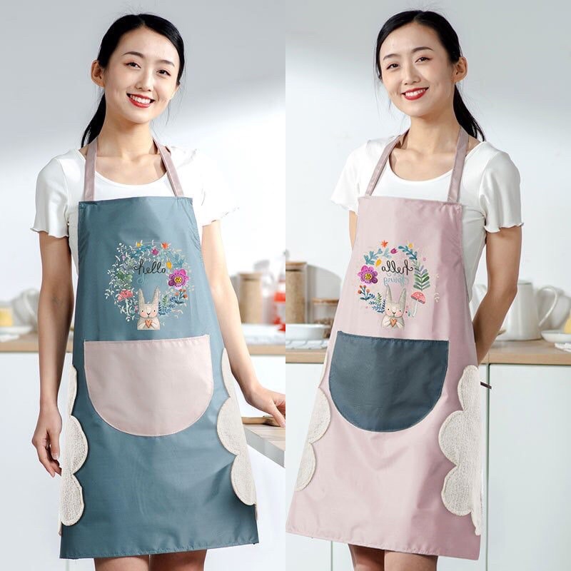 Tạp dề nấu ăn hình thỏ dễ thương, tạp dề chống thấm, có túi để điện thoại, có chỗ lau tay tiện lợi