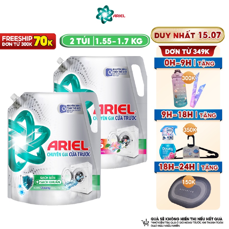 Combo 2 Túi Nước Giặt Ariel Cửa Trước Nhiều Mùi Hương Túi 1.85 Kg 1.7 Kg