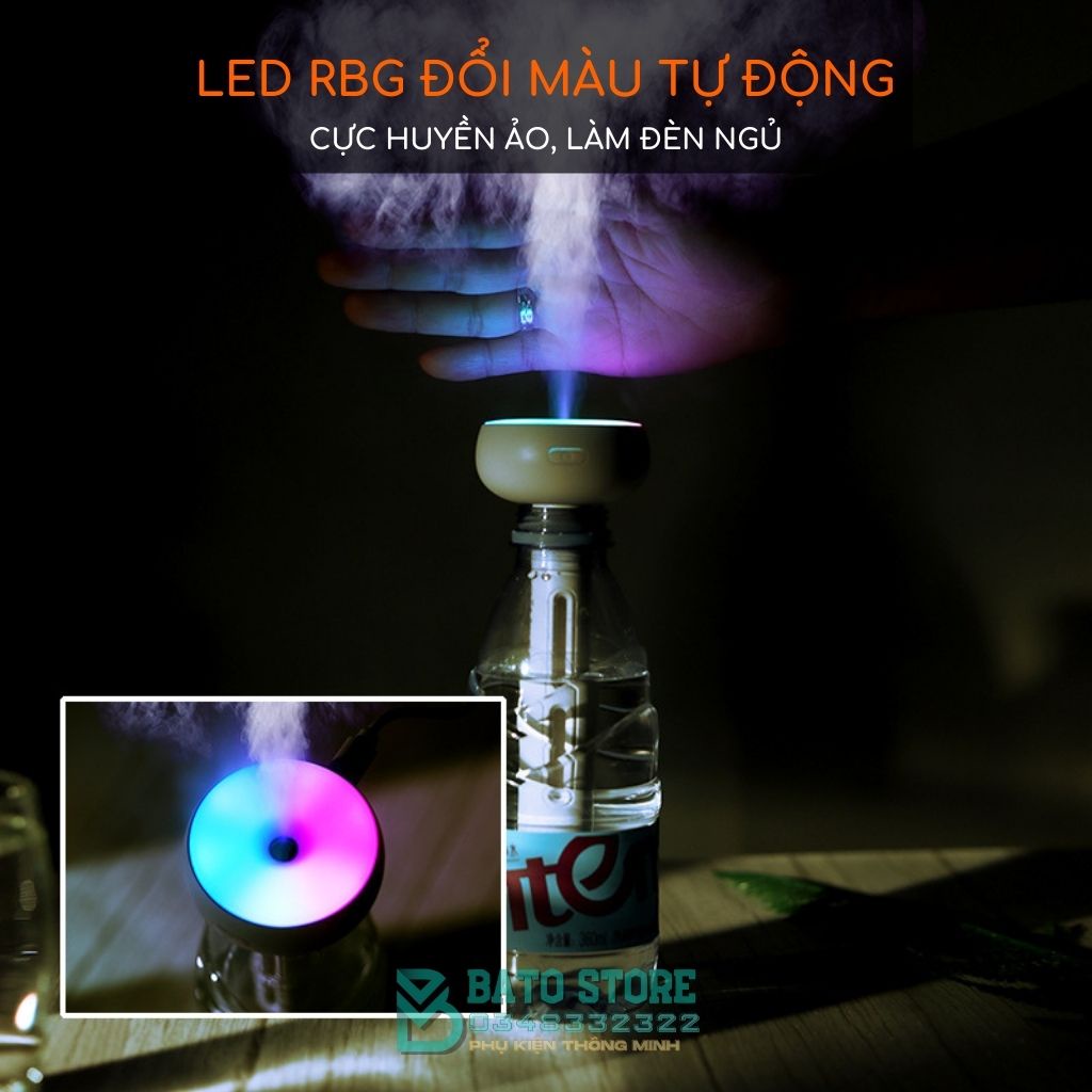 Máy Phun Sương Tạo Ẩm Có Magic M8 Có Led RBG Đổi Màu Cho Phòng Ngủ, Otô, Vừa Tạo Đổ Ẩm Vừa Làm Đèn Ngủ