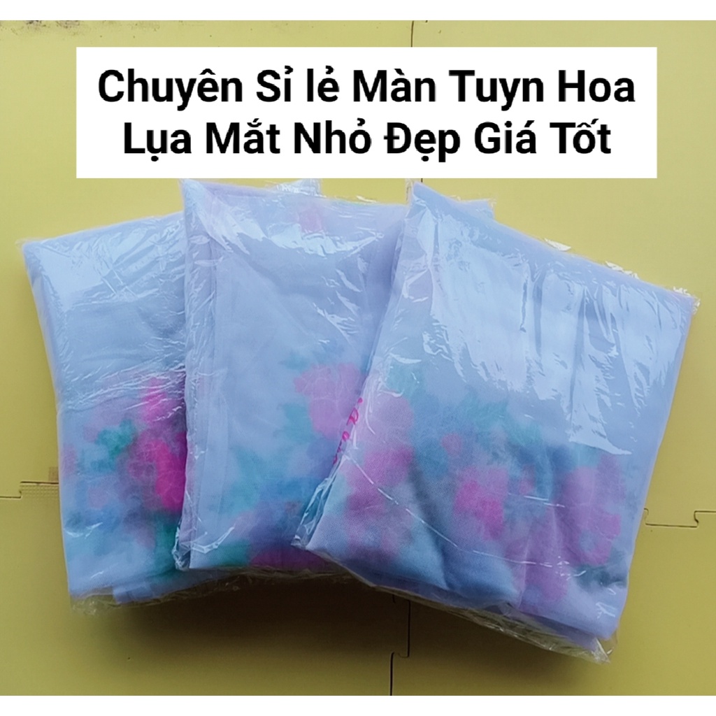 Màn chống muỗi , màn tuyn lụa không cửa mẫu hoa hồng  chất vải dày mắt nhỏ chuẩn KT giá 49000₫