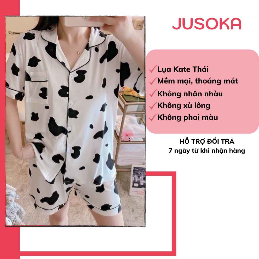Đồ ngủ nữ pijama lụa bộ mặc nhà áo cộc quần đùi bigsize dễ thương chất liệu Kate Thái thoáng mát JUSOKA KT01