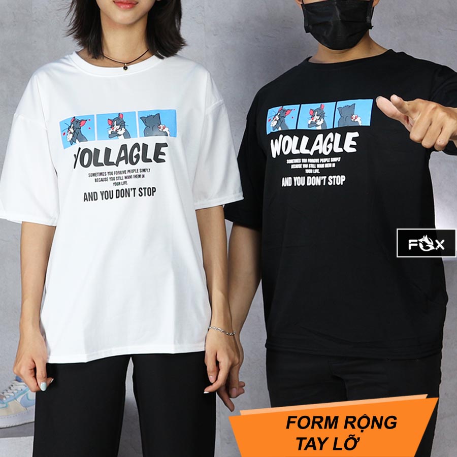Áo thun tay lỡ dáng unisex form rộng phong cách ullzang in hình ngẫu nhiên