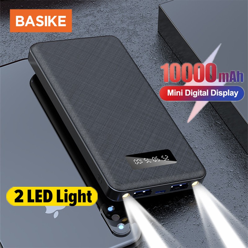 Sạc Dự Phòng BASIKE PT69P&lt;br&gt;10000mAh Có Màn Hình Led Và Đèn Pin Kèm Cáp Sạc