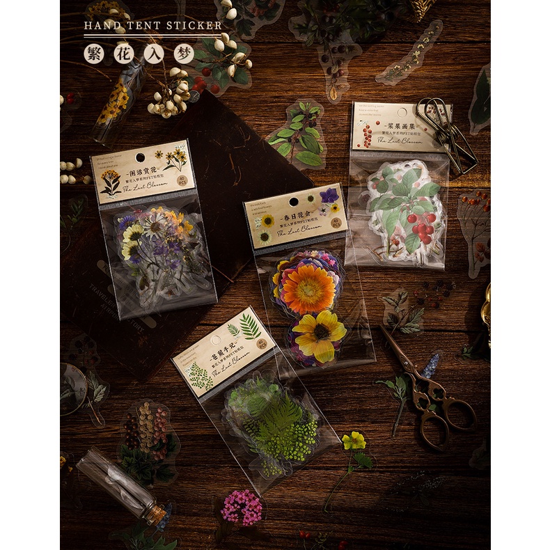 Sticker hoa trang trí sổ cute MODINA, hình dán trang trí sổ tay, thiệp mừng, quà tặng hình hoa lá