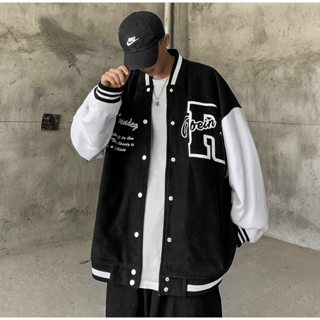 Áo Khoác Bomber Nam Chất Kaki in Chữ R Lớn Phối Cúc Kiểu Dáng Bóng Chày Thể Thao Form Rộng MẶc Thoải Mái [New Unisex]