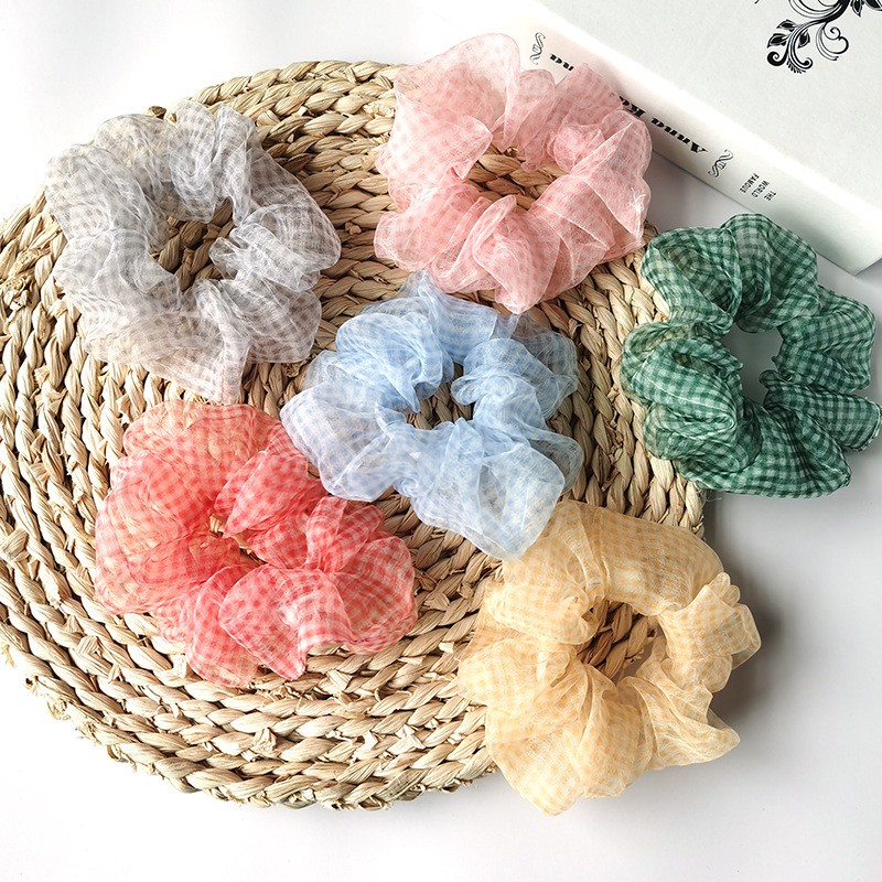 [I029] Buộc tóc scrunchies voan caro