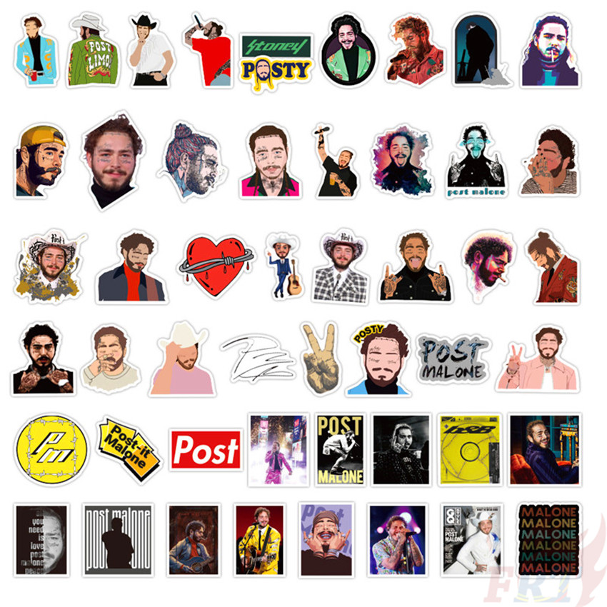 Set 50 nhãn dán họa tiết Post Malone Series 01 - ca sĩ nhạc POP trang trí laptop/hành lý/ván trượt