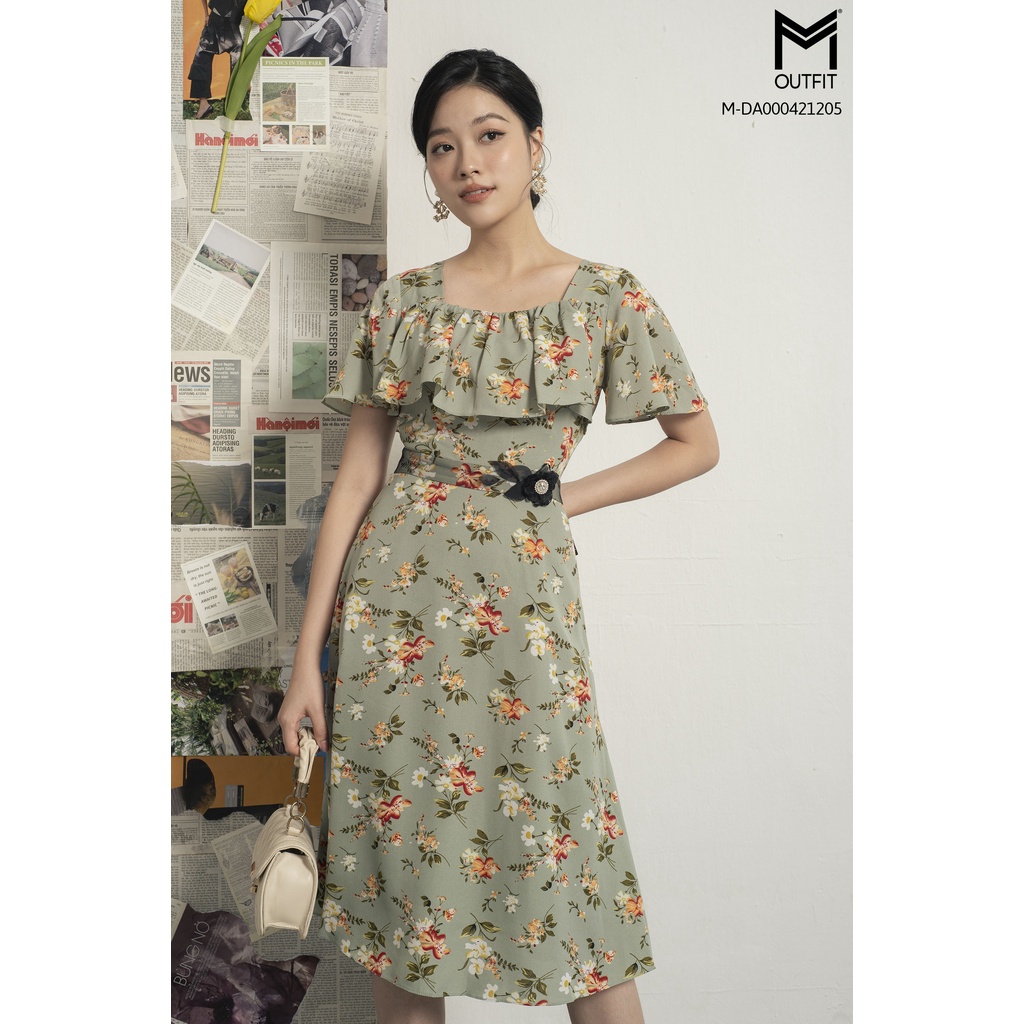 Đầm cổ vuồng, kẹp bèo, đính hoa eo MMOutfit M-DA000421205