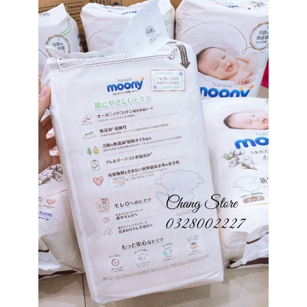 Tã /bỉm sơ sinh Moony Natural nội địa nhật bông oganic Nb63( &lt; 5kg)