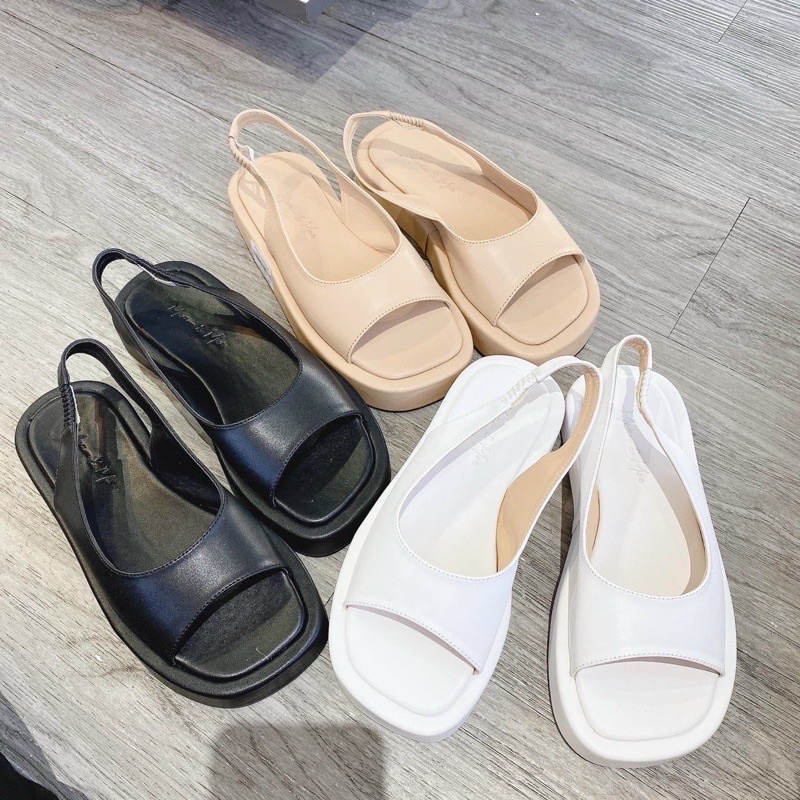 Sandal Hở Mũi quai da (3 màu kem đen trắng)