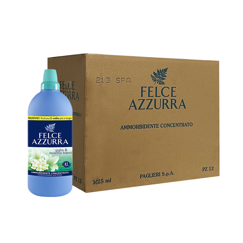 Thùng nước xả vải đậm đặc hương nước hoa Ý Felce Azzurra 1,025Lx12chai, thơm xạ hương trắng, oải hương, cỏ sả, phấn talc