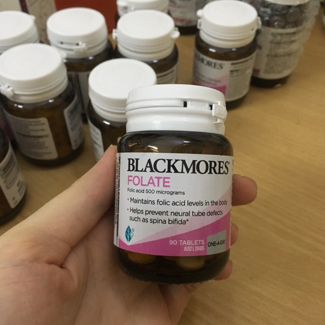 Blackmores Folate 500mg (Úc) chứa Axit Folic cho mẹ bầu chống dị tật ống thần kinh thai nhi.