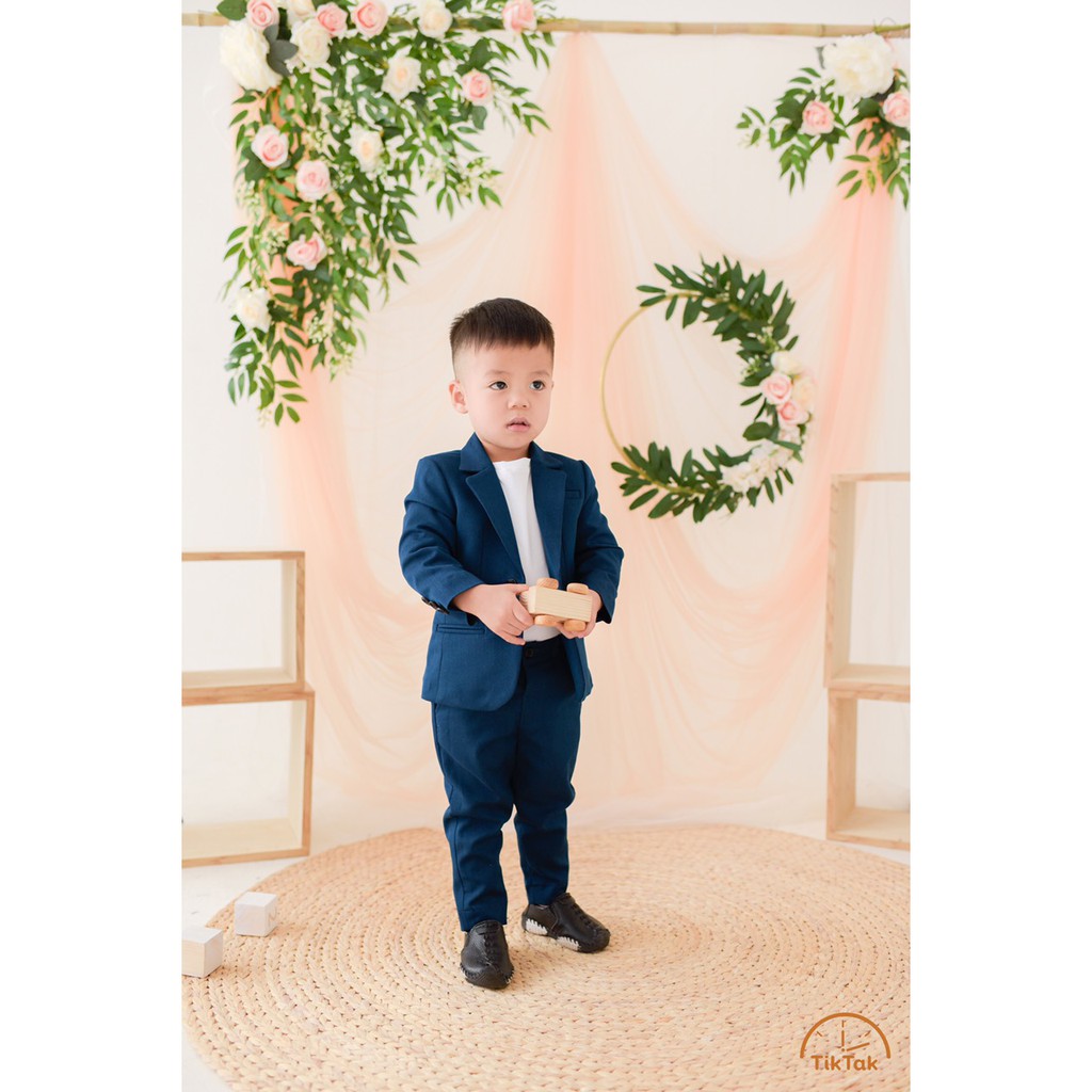 SET QUẦN ÁO VEST BÉ TRAI MÀU XANH CỔ VỊT