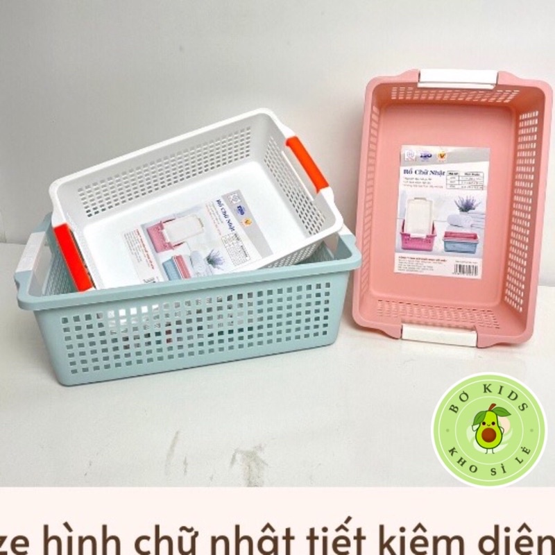 Rổ chữ nhật 3 size NO:3596-3597-3598 có quai cầm nhựa Việt Nhật, Khay chữ nhật đựng tài liệu, đồ dùng văn phòng đa năng