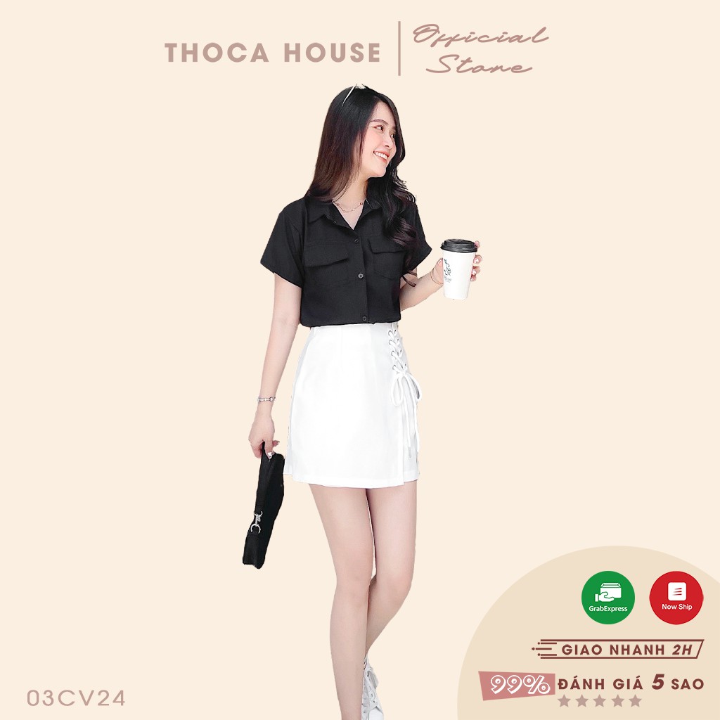 Quần giả váy ngắn kiểu cách đan dây trắng THOCA HOUSE chuẩn style thời trang Hàn Quốc, mix đồ cực xinh