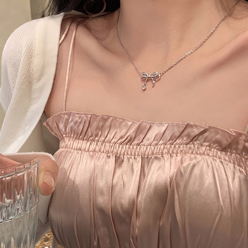 Vòng cổ Mặt Hình Nơ Đính Đá Zircon Đơn Giản Thời Trang