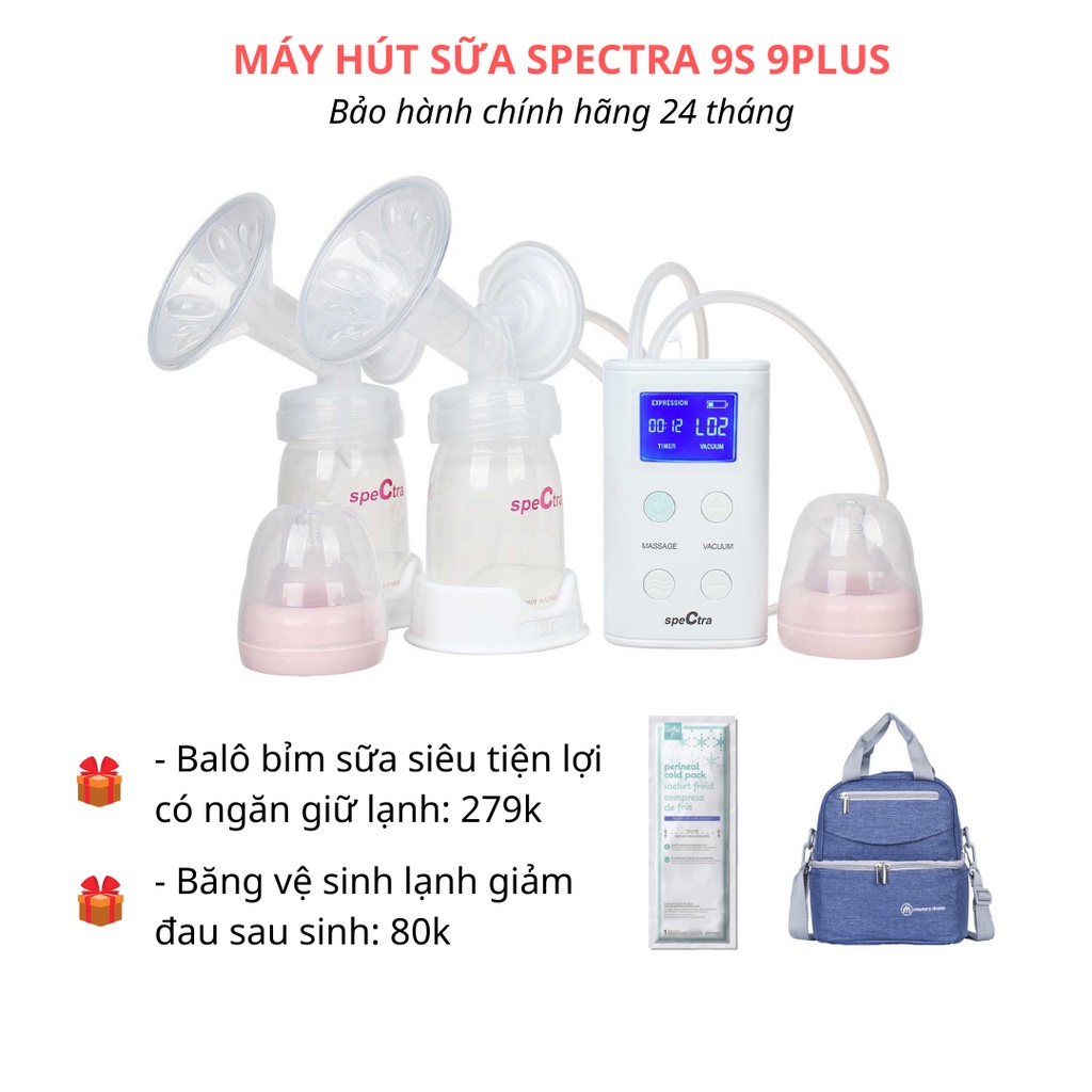 Máy hút sữa 2 bên Spectra 9s 9 Plus chính hãng bảo hành 24 tháng tặng balô bỉm sữa băng vệ sinh lạnh giảm đau sau sinh