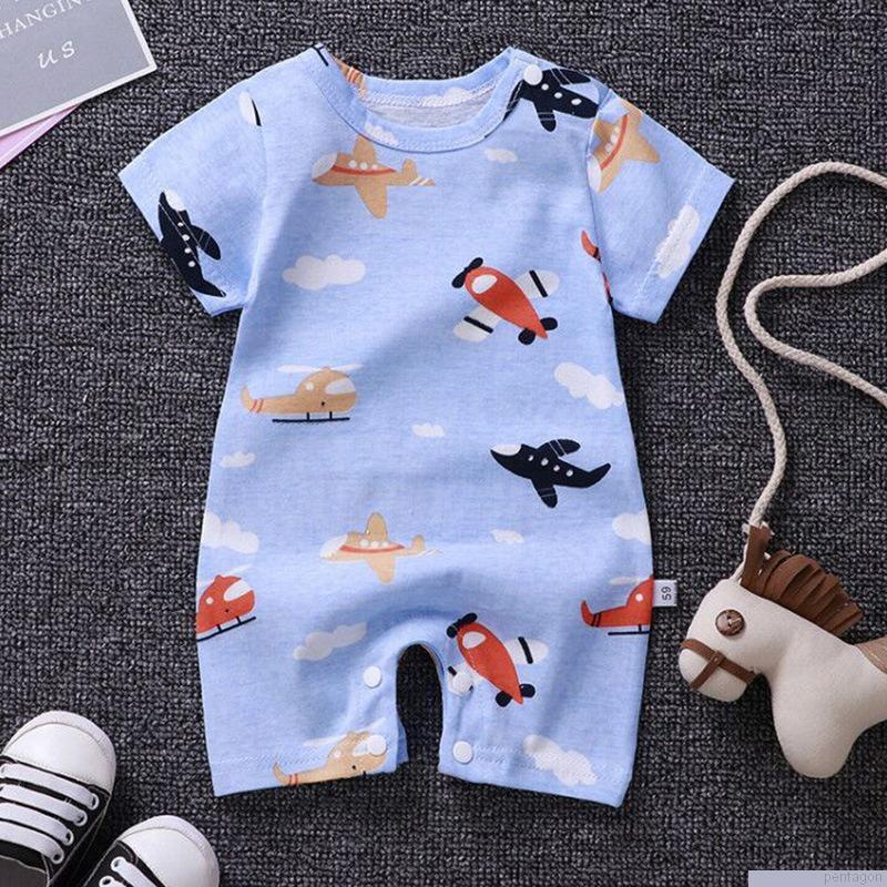 Bộ áo liền quần tay ngắn in hoạt hình dễ thương cho trẻ sơ sinh