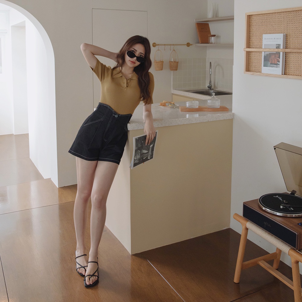 Quần short denim lưng cao tôn dáng nữ Air Space Lady 2211823008