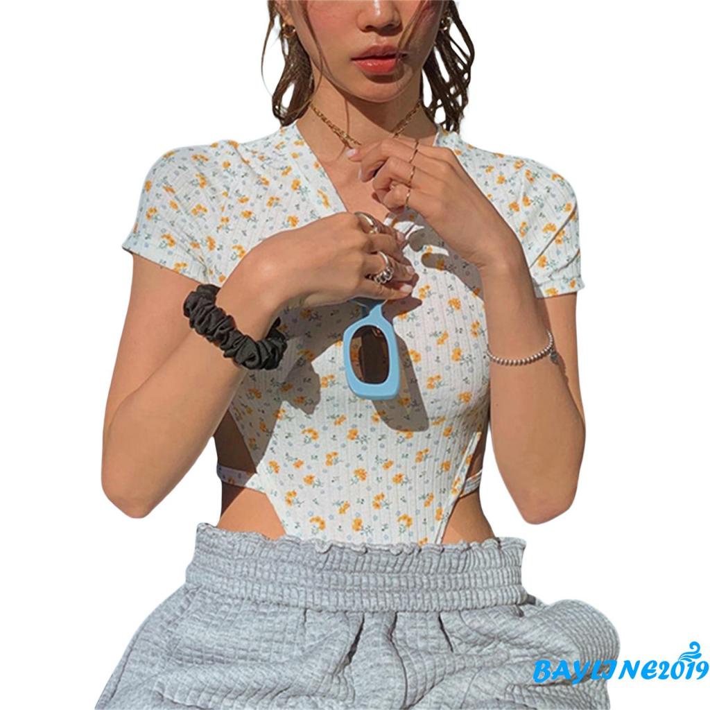 Áo liền quần Ngắn Tay Họa Tiết Hoa Thời Trang Cho Nữ