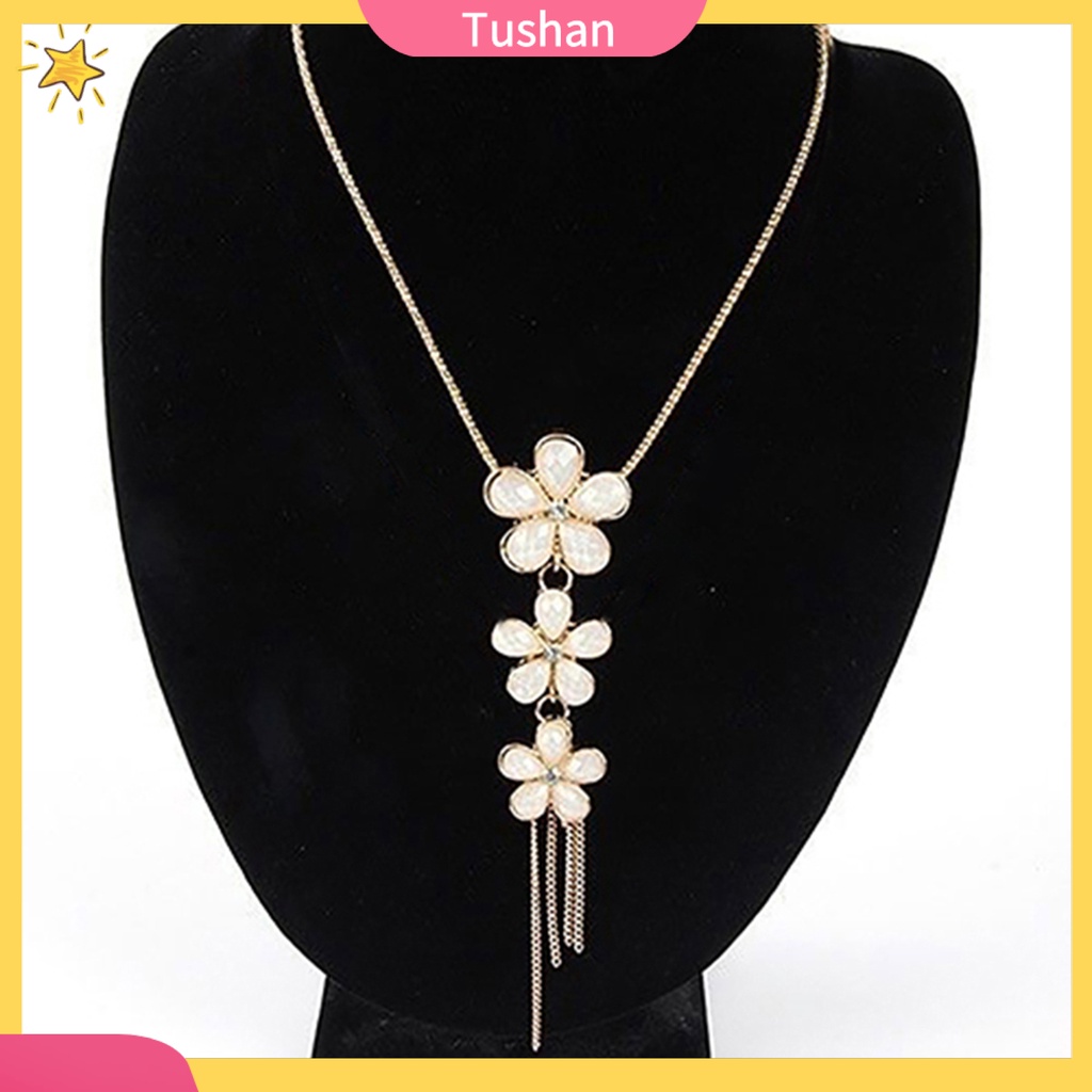 Dây chuyền to bản dài mặt hoa đính đá pha lê phong cách cổ điển cho phái đẹp